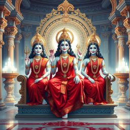 An exquisite depiction of three divine goddesses with luminous milk-like skin, elegantly adorned in sparkling jewelry around their necks and delicate payal on their feet