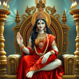 A stunning divine goddess with milk-glow skin, adorned with exquisite jewelry around her neck and delicate payal on her feet, draped in a rich red saree