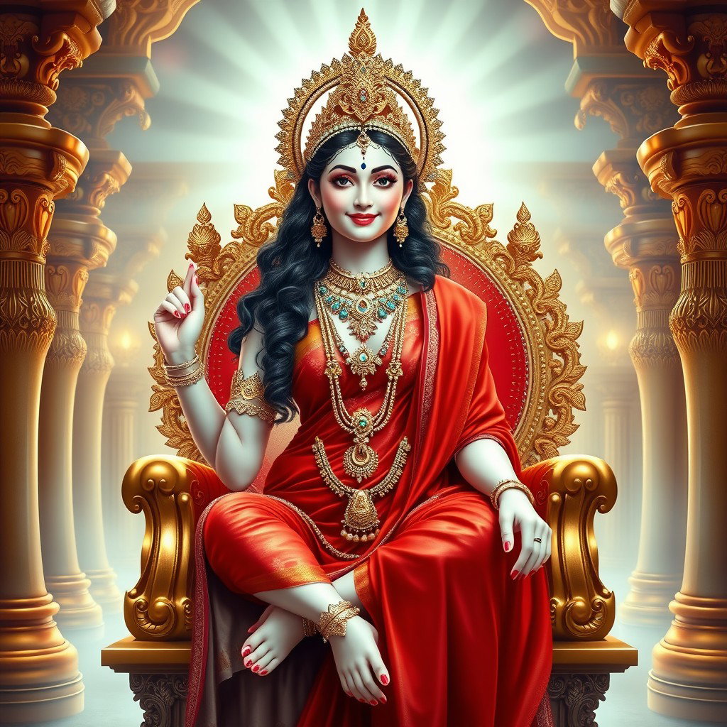 An incredibly beautiful divine goddess with milk-glow skin, adorned with exquisite jewelry around her neck and delicate payal on her feet