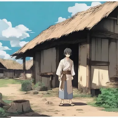 In the anime series, the protagonist was forced into beggary following the destruction of his village.