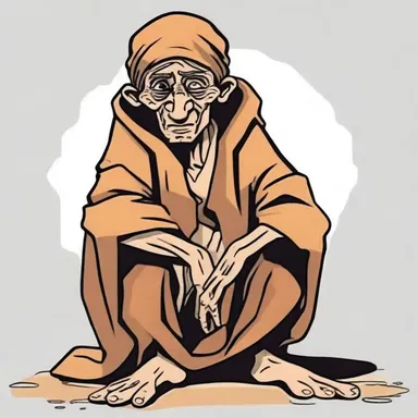 In the cartoon series, the character of the beggar always portrays the state of beggary with torn clothes and a haggard appearance.