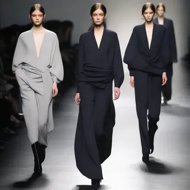 The mournful color palette and elegantly draped fabrics gave the collection a melancholic and somber mood.