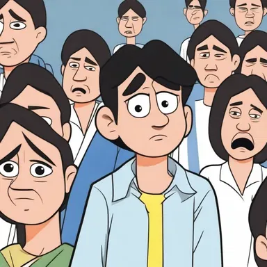 The mournful expression on the cartoon character's face made the audience feel sympathy towards him.