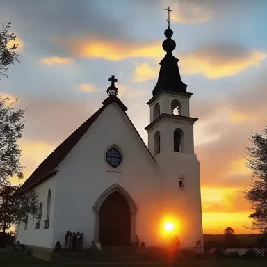 The photogenic sunset behind the church made it a popular spot for religious gatherings and meditation.