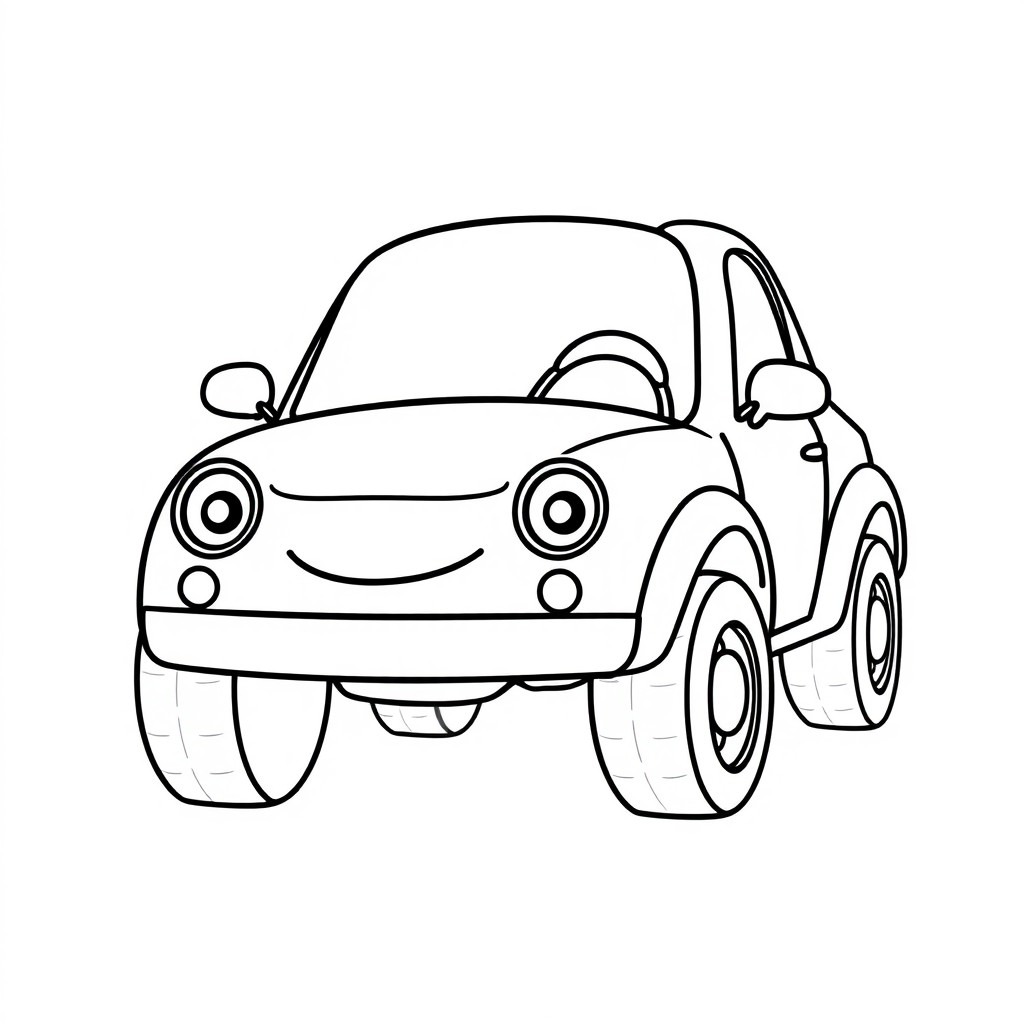 A simple and clean line drawing of a car, designed as a coloring page for children