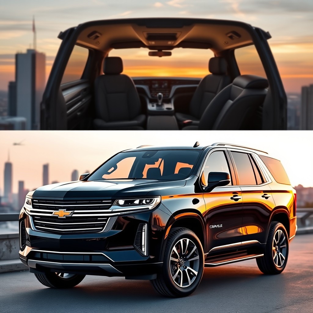 A modern Chevrolet SUV named Caravelle, featuring sleek, aerodynamic lines and a luxurious design reminiscent of the Cadillac Escalade