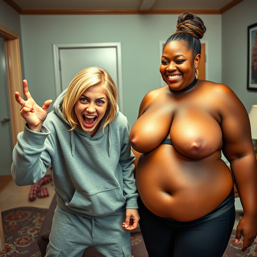 Inside a motel room, a frantic young blonde woman, 20 years old, looking thin and desperate, is in a fighting pose, her short stature emphasized