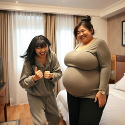 Inside a Chinese hotel room, a young, wild, and slightly malnourished Chinese woman, approximately 20 years old, with medium-length black hair styled with bangs, is in a desperate fighting stance