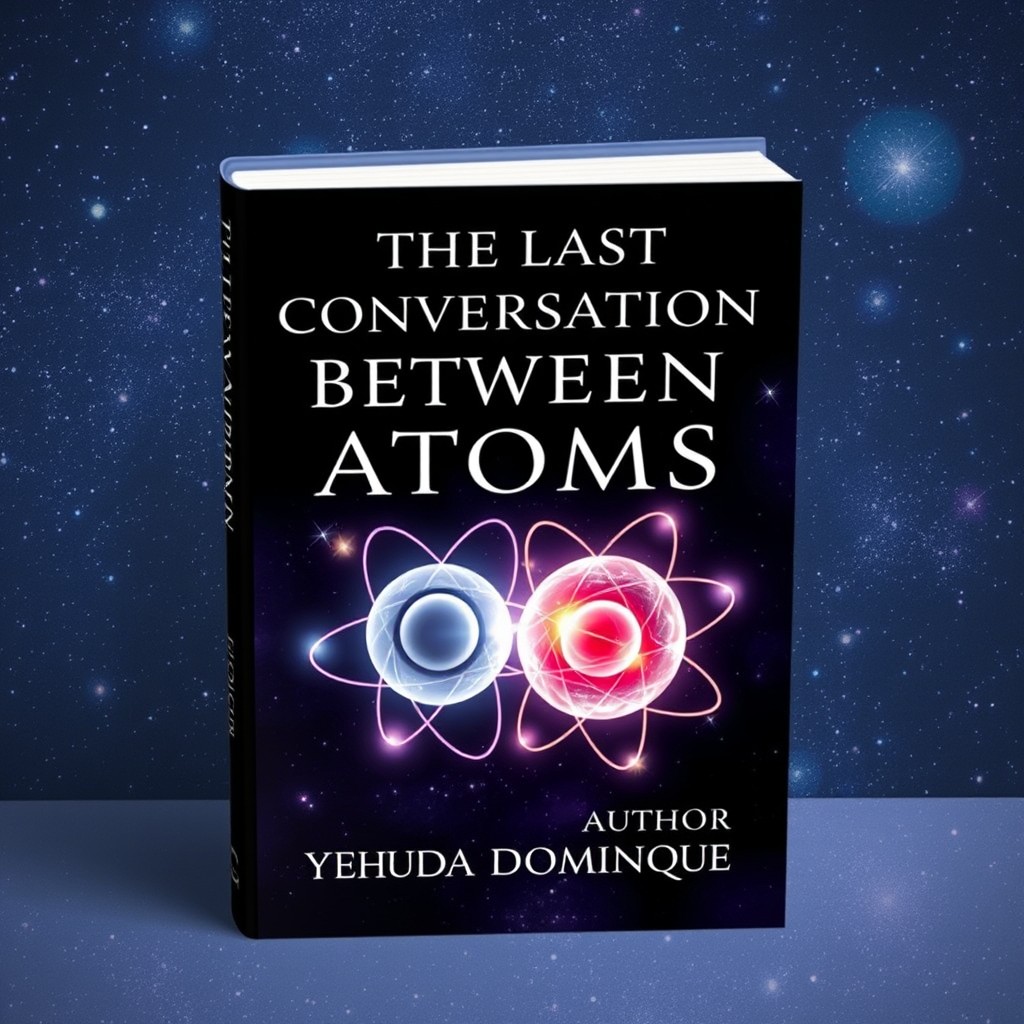 A realistic book cover for "The Last Conversation Between Atoms" by Yehuda Dominique