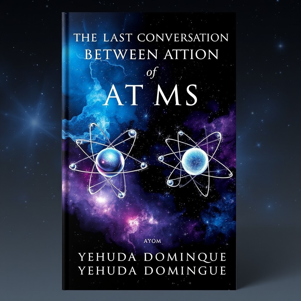 A realistic book cover for "The Last Conversation Between Atoms" by Yehuda Dominique