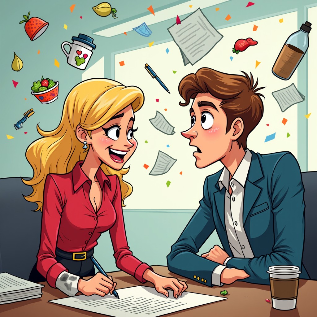 A vibrant and colorful cartoon-style illustration for a romantic comedy