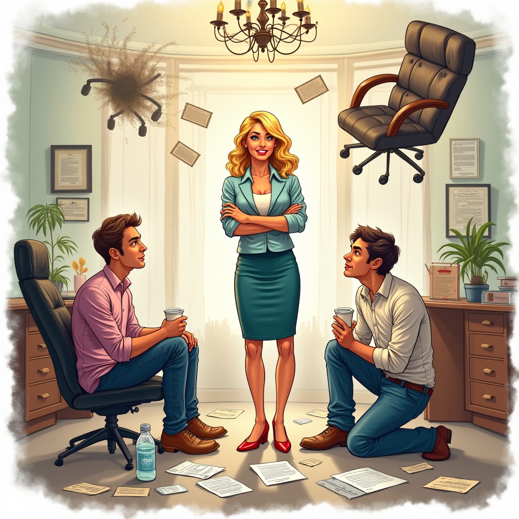 A vibrant and fun realistic drawing featuring soft lines that captures a playful romantic comedy scene