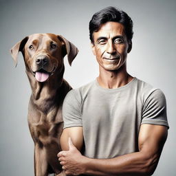 An imaginative image of a man with dog-like features, showcasing a strong bond and connection between humans and animals.