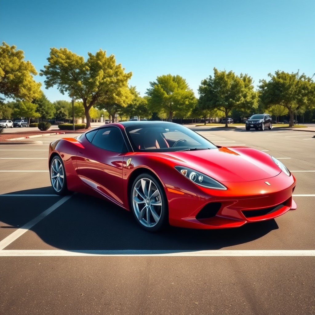 A realistic and detailed image of a parked car in a parking lot