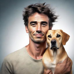 An imaginative image of a man with dog-like features, showcasing a strong bond and connection between humans and animals.