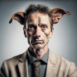 An imaginative image of a man with dog-like features, showcasing a strong bond and connection between humans and animals.