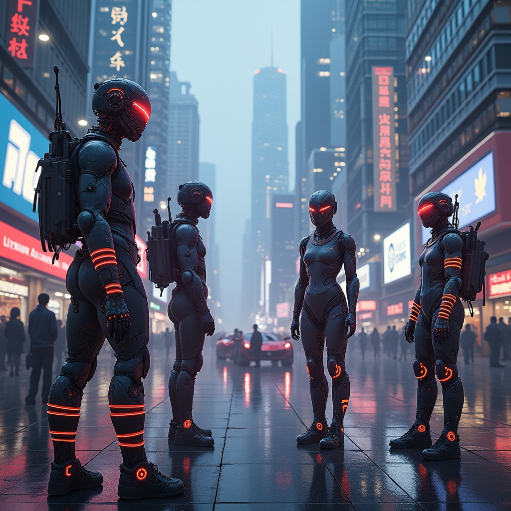 An imaginative depiction of a futuristic world where technology and humanity merge, focusing on the theme of the Cybernetic Revolution