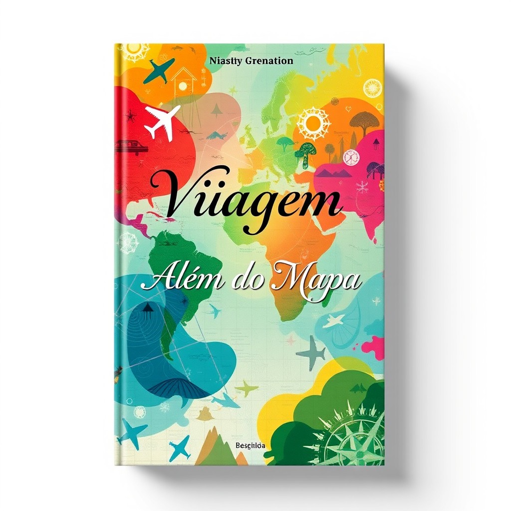 A captivating and modern book cover design for a travel-themed book titled "Viagem Além do Mapa"