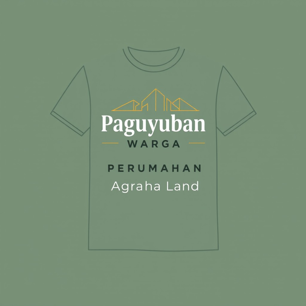 A modern minimalistic t-shirt design featuring the phrase "Paguyuban Warga Perumahan Agraha Land" in stylish and contemporary typography