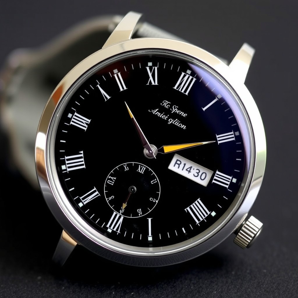 A mechanical wristwatch with an automatic movement, round in shape and featuring a chrome case
