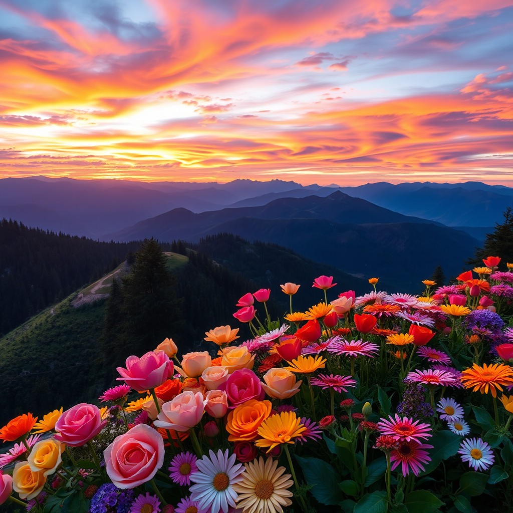 A beautifully blended image of two photographs seamlessly combined, displaying vibrant colors and intricate details from both photos