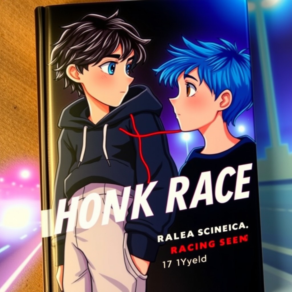 A book cover featuring two boys, one on the left with dark wavy hair and blue eyes, wearing a black hoodie and light pants