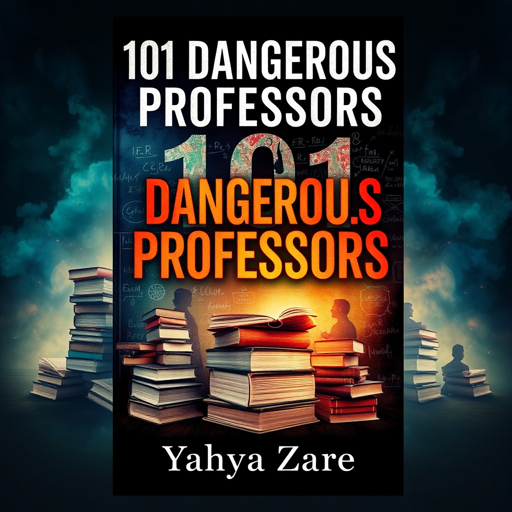 A visually captivating book cover for '101 Dangerous Professors' by Yahya Zare