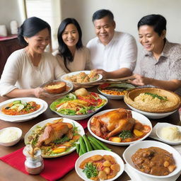 A Filipino themed celebration showcasing a family preparing a traditional Filipino holiday feast