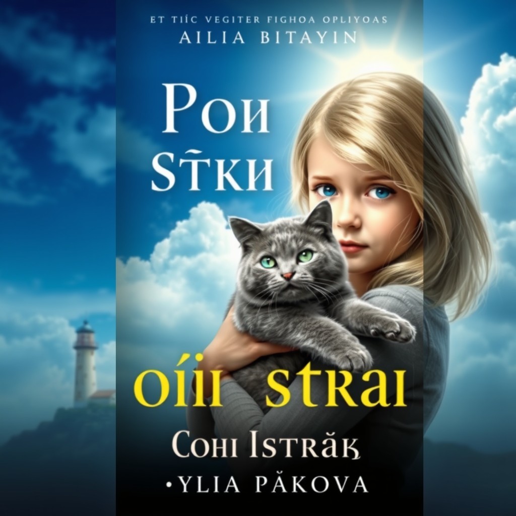 Fantasy book cover featuring a bright sky background and a lighthouse in the distance
