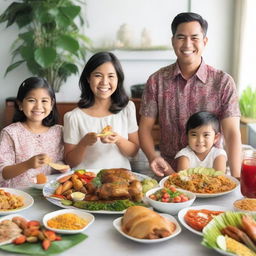 A Filipino themed celebration showcasing a family preparing a traditional Filipino holiday feast