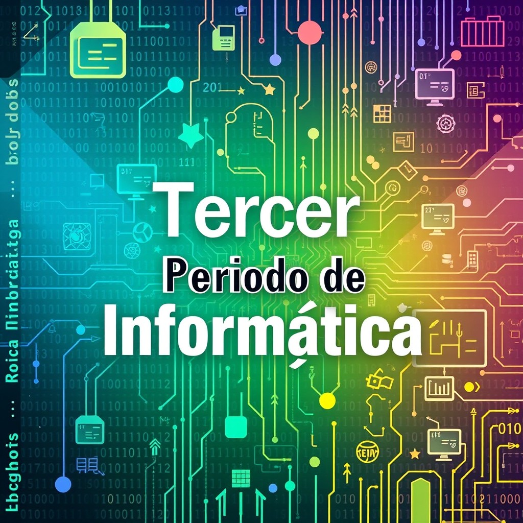 A colorful and vibrant cover design featuring the text 'Tercer Periodo de Informática' prominently displayed