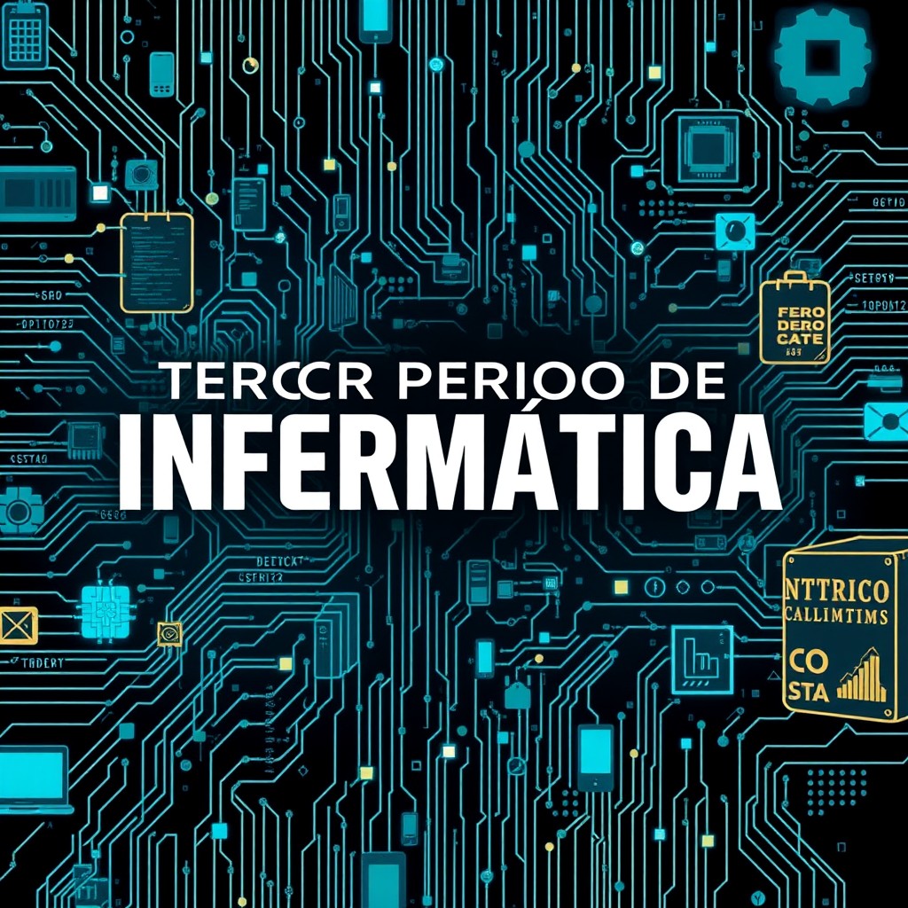 A visually appealing cover design featuring the words 'Tercer Periodo de Informática' in bold and modern typography