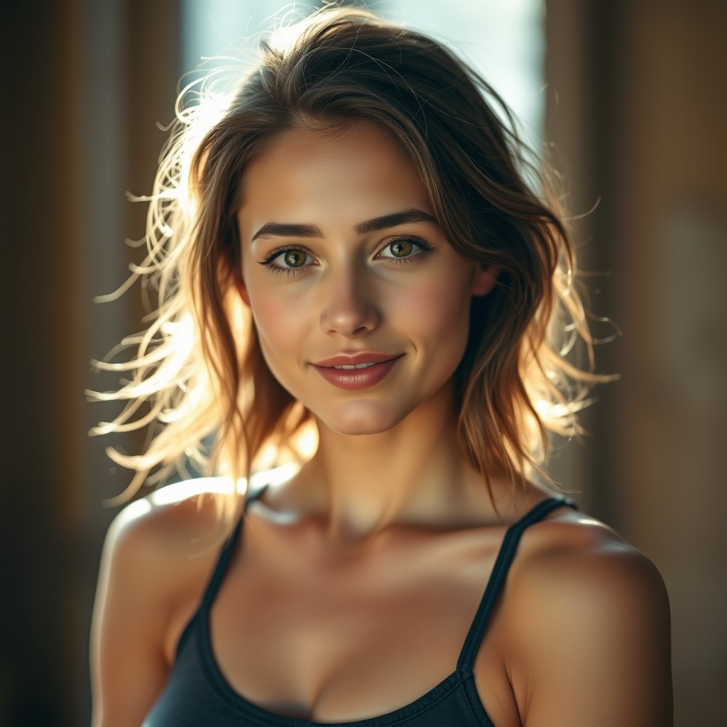 A portrait of a captivating 35-year-old woman with an enchanting presence that draws you in