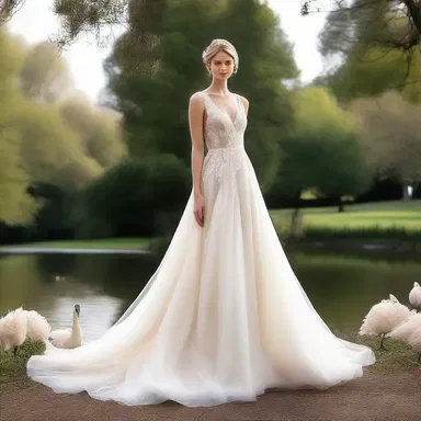 The designer showcased a stunning gown inspired by the elegance of a cygnet.