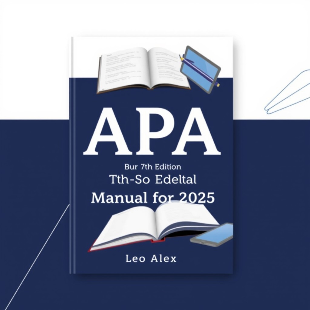 A visually appealing cover design for the "APA 7th Edition Manual for 2025" by Leo Alex, designed as an academic writing guide