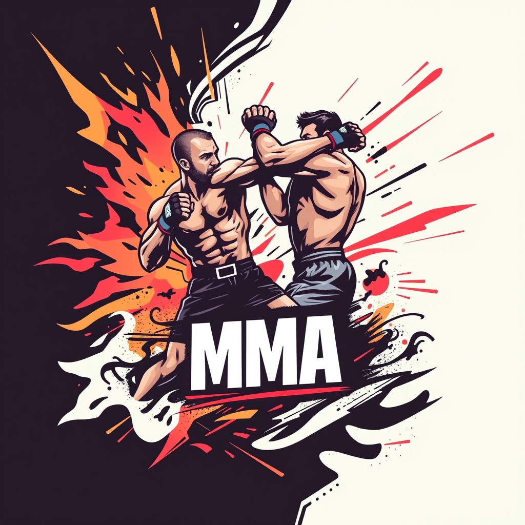 A dynamic graphic design showcasing a mixed martial arts (MMA) theme
