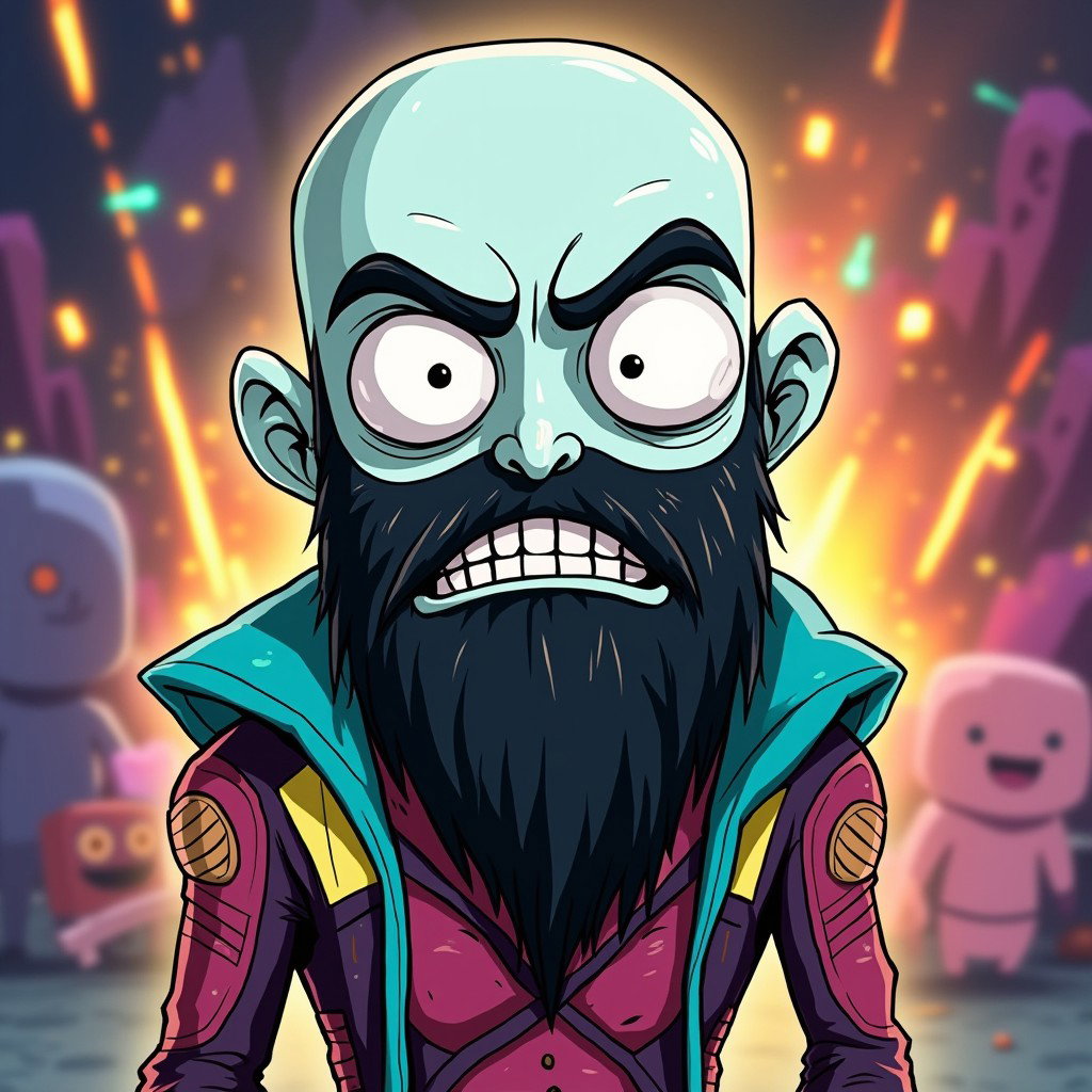 Whimsical Bald Bearded Man in Invader Zim Style