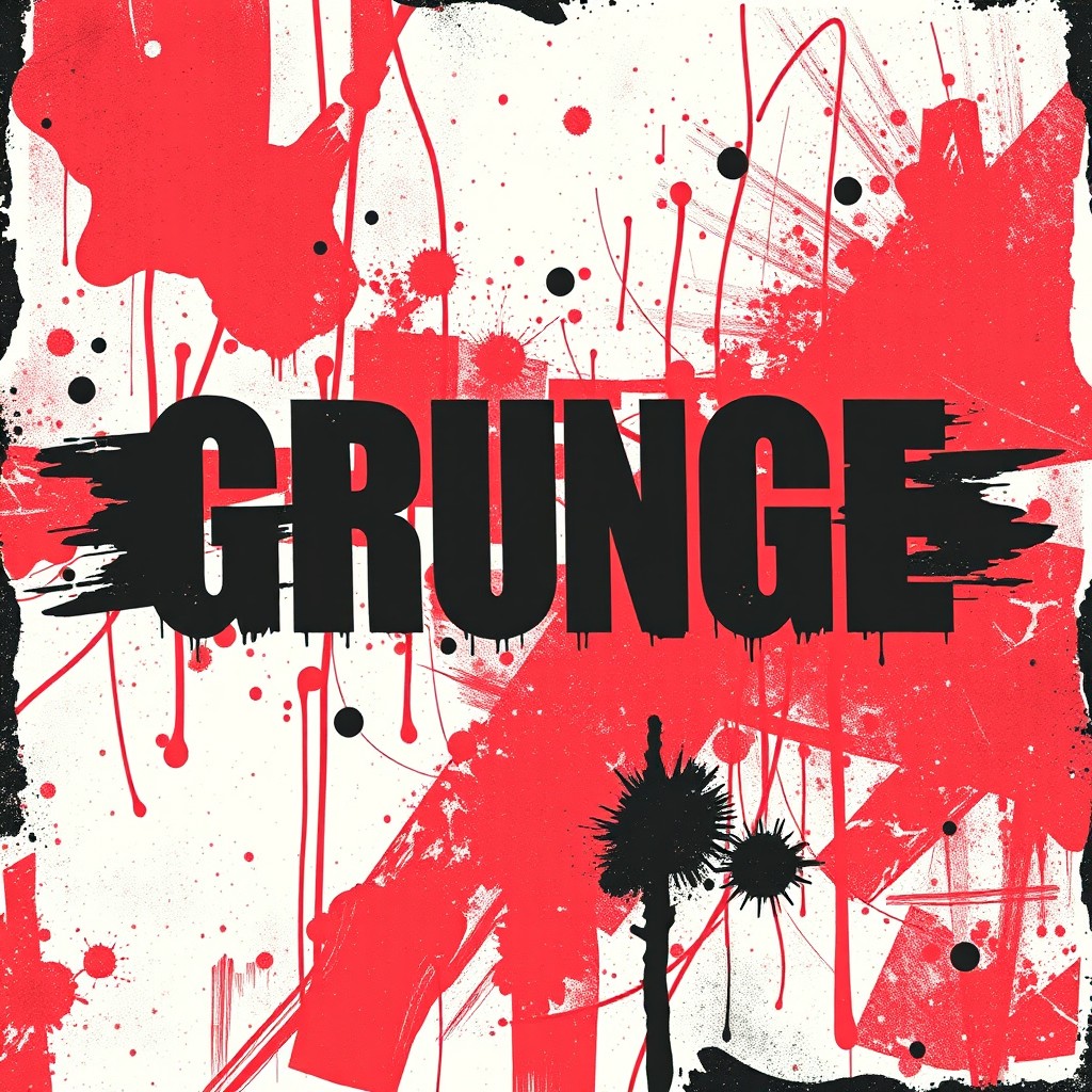 A grungy banner design that features a chaotic blend of red, white, and black colors