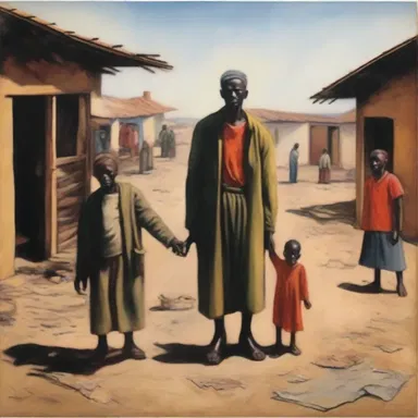 The painting depicted the harsh reality of poverty through the symbolism of families struggling to pay rack rent.