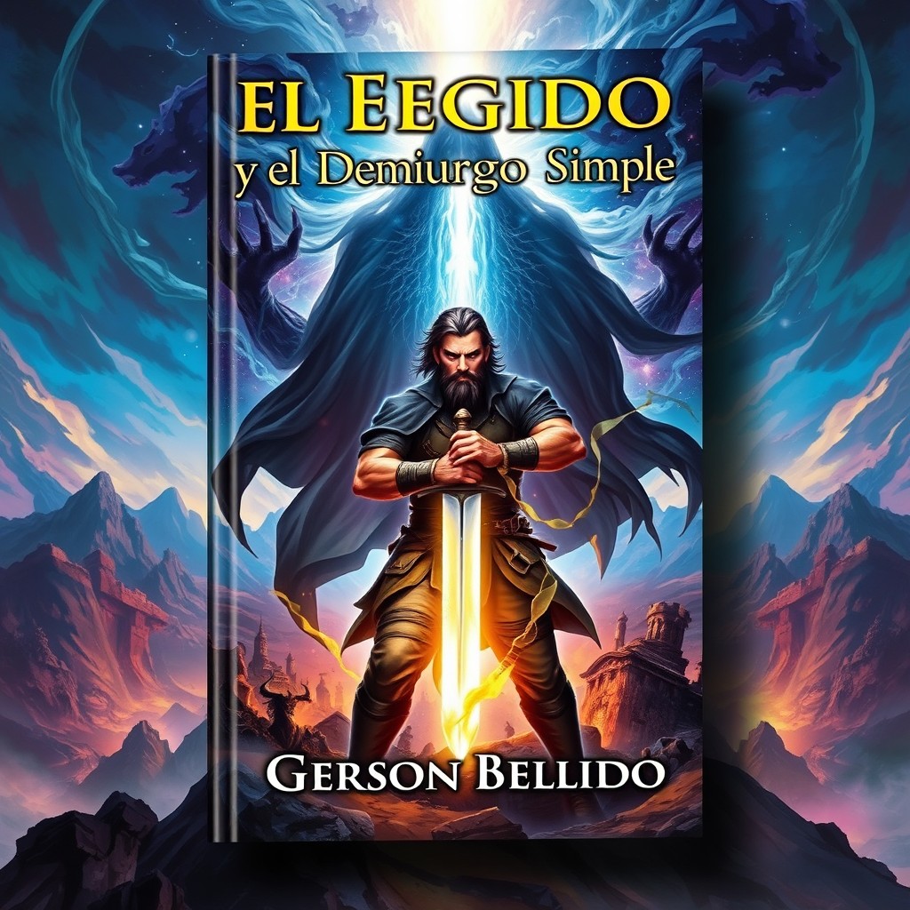 A captivating fantasy book cover for 'El Elegido y el Demiurgo Simple' by Gerson Bellido