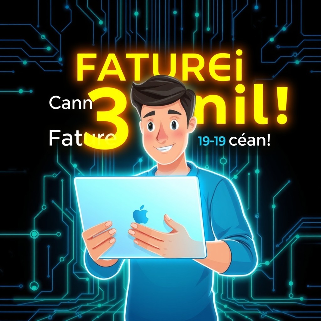 Uma thumbnail vibrante e atraente para um vídeo de canal de tecnologia com o título 'Como faturei 3 mil reais desenvolvendo softwares de ia e agentes de ia com 19 anos'