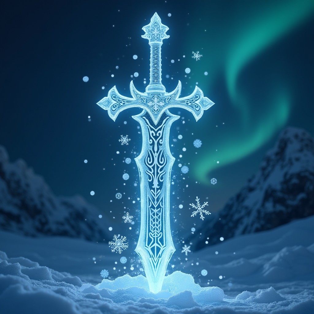 A captivating emblem featuring the concept of 'espadachim do gelo' (ice swordmaster)