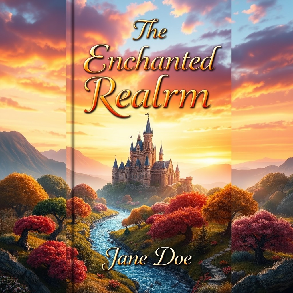 A captivating book cover design that features an enchanting fantasy landscape