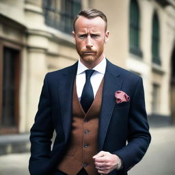 Generate a polished and striking image of Andrew Tate, emphasizing his suave style and charismatic demeanor.