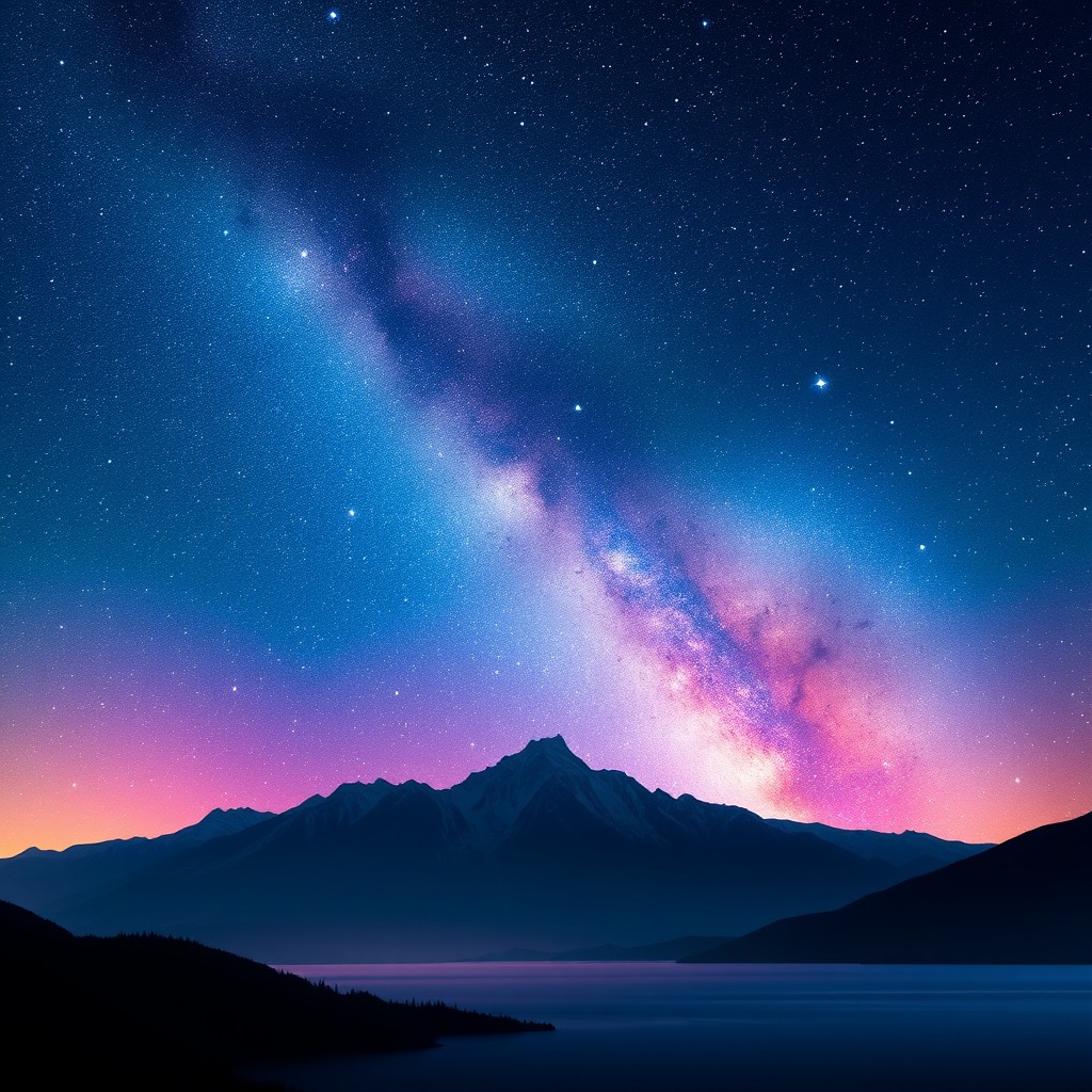 A stunning view of a starry night sky filled with bright constellations, planets, and interstellar clouds