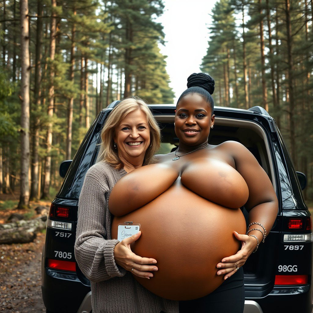 A luxurious SUV parked amidst an untouched, dense forest, providing a striking backdrop