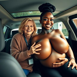 Inside a luxurious SUV parked in a covered garage of a stylish house