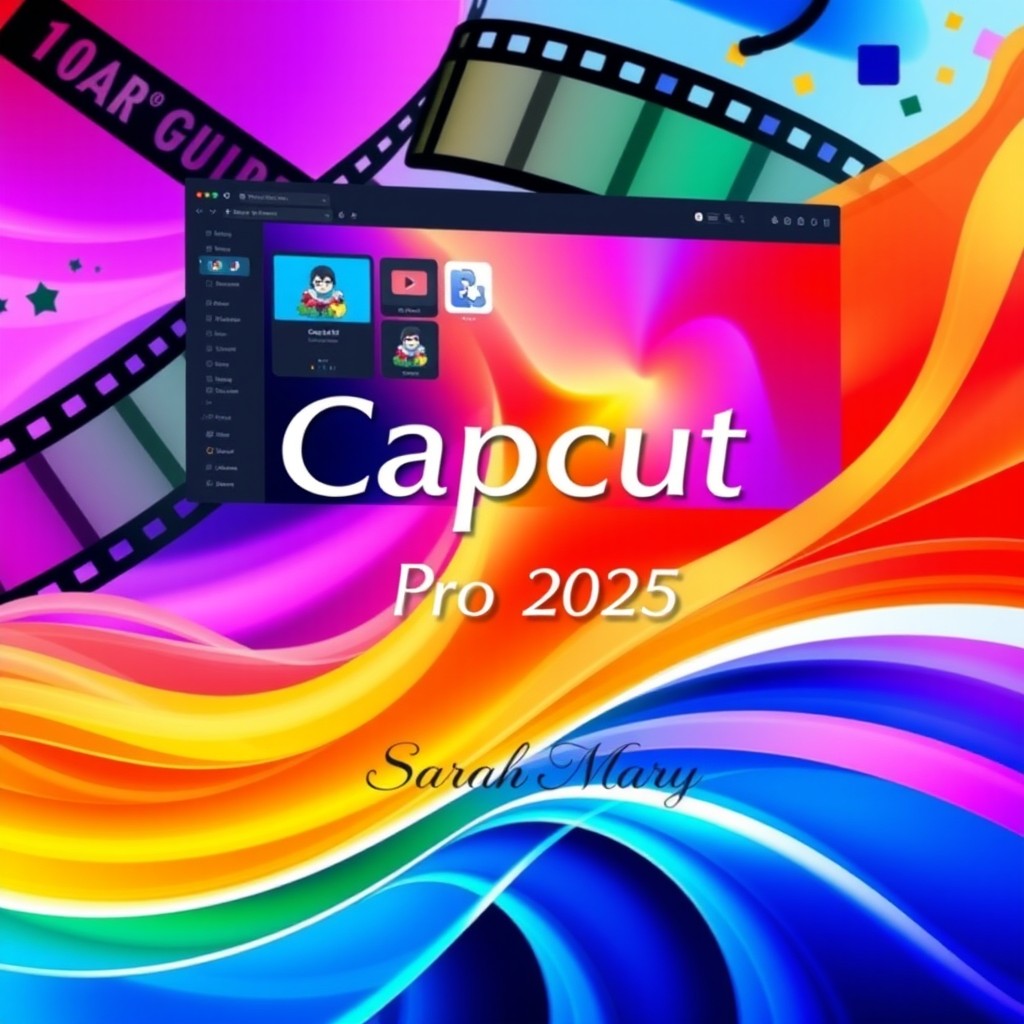 A beautifully designed cover page for a user guide titled 'Capcut Pro 2025 by Sarah Mary'