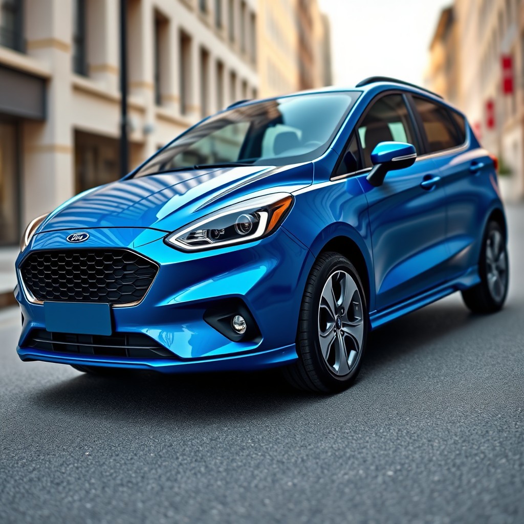 A new Ford car designed to compete with the Fiat Mob, showcasing the front and rear views slightly from the side
