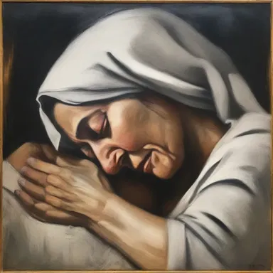 The painting depicted the grieving mother emotionally embracing her child, evoking a powerful emotional response from viewers.